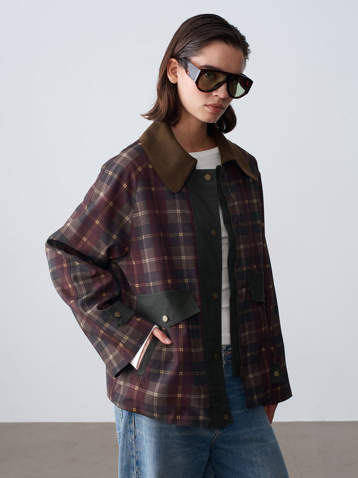 Kadife Yakalı Ekose Ceket
