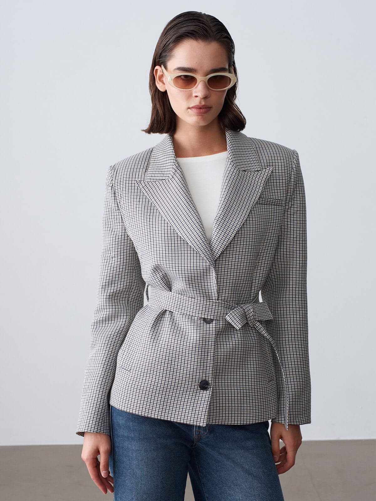 Kuşaklı Kazayağı Blazer Ceket 2