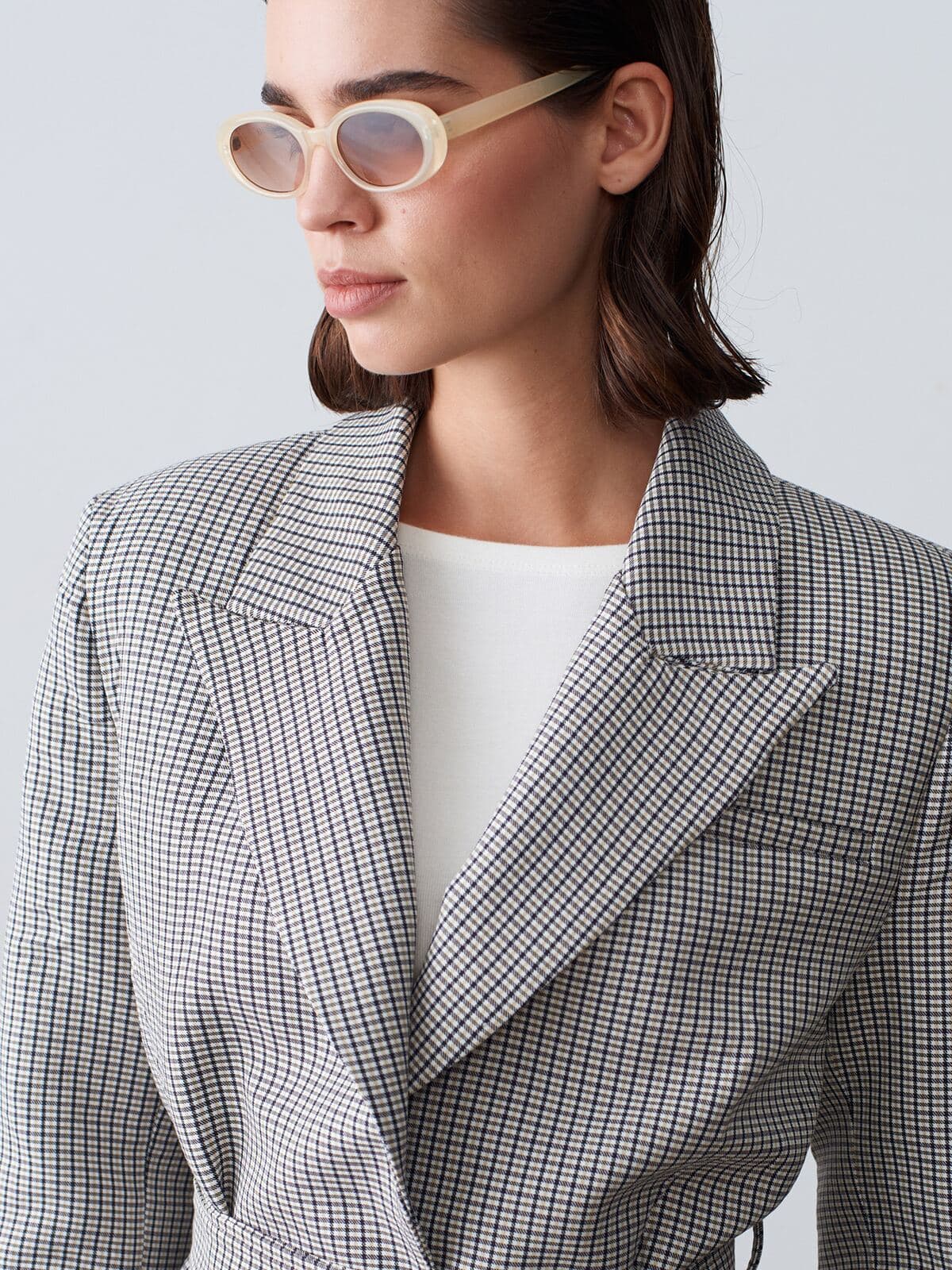 Kuşaklı Kazayağı Blazer Ceket 3