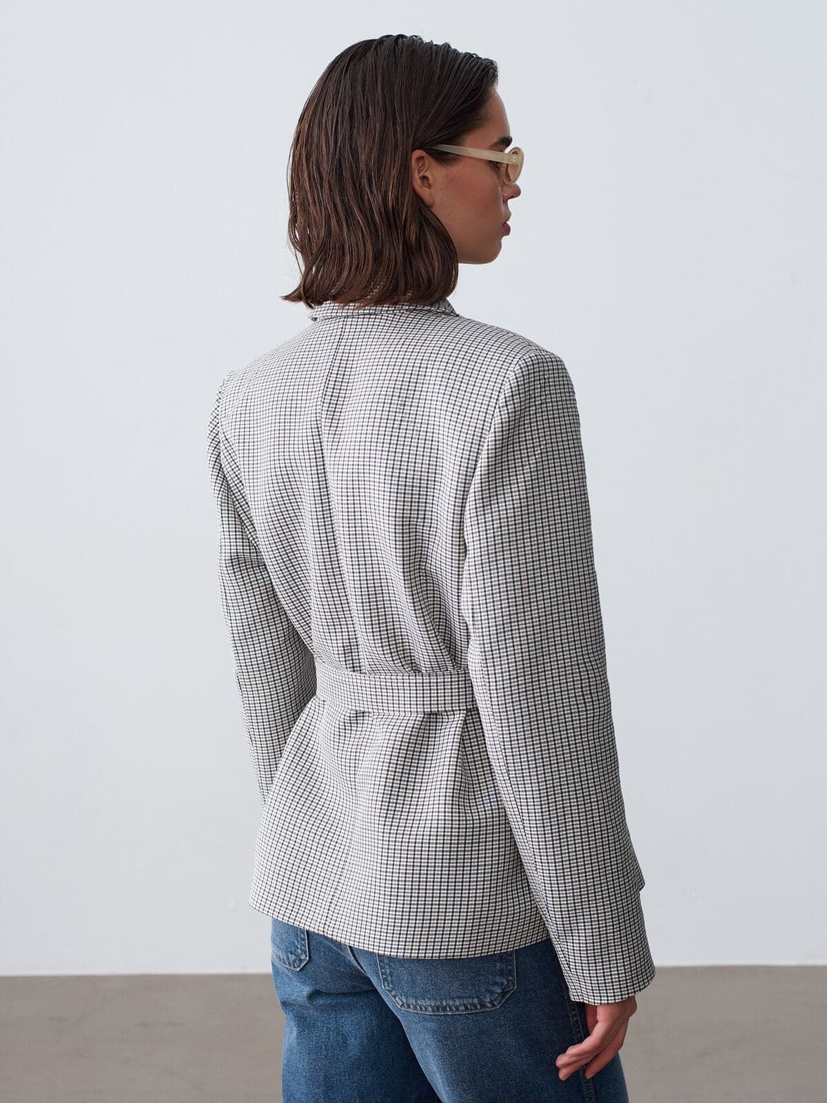 Kuşaklı Kazayağı Blazer Ceket 4