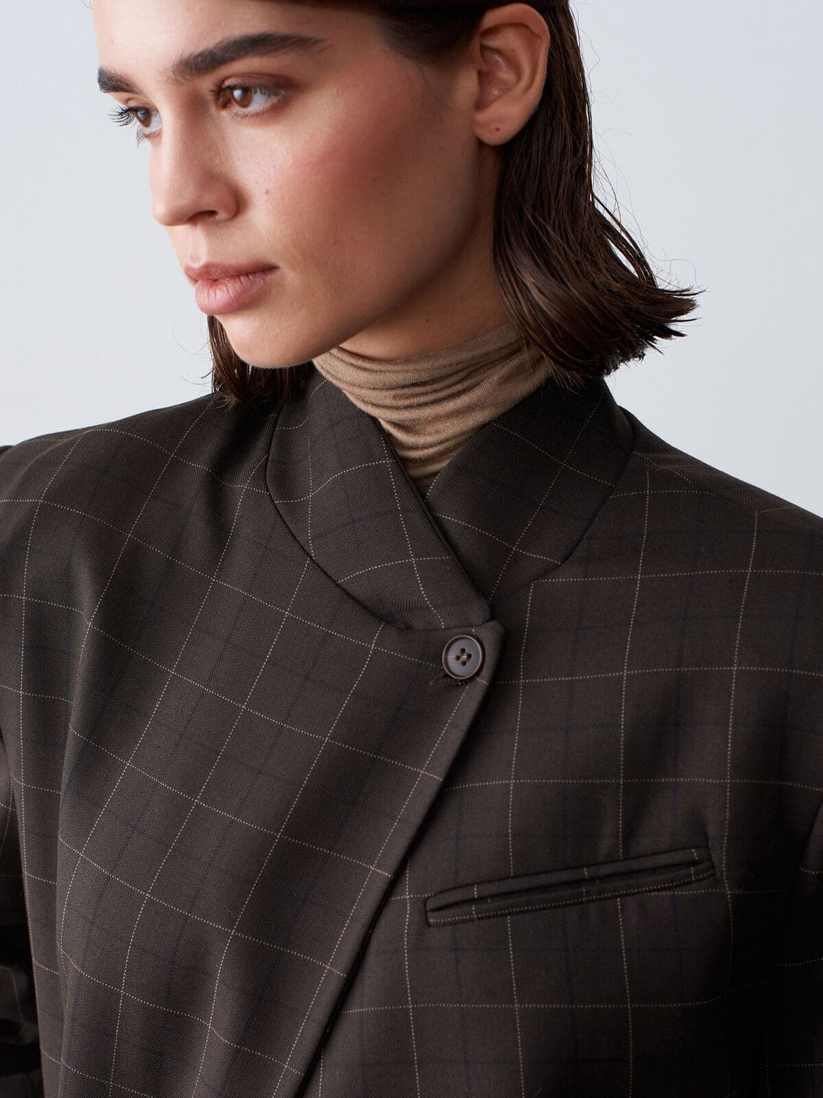 Ekose Desen Asimetrik Blazer Ceket 3