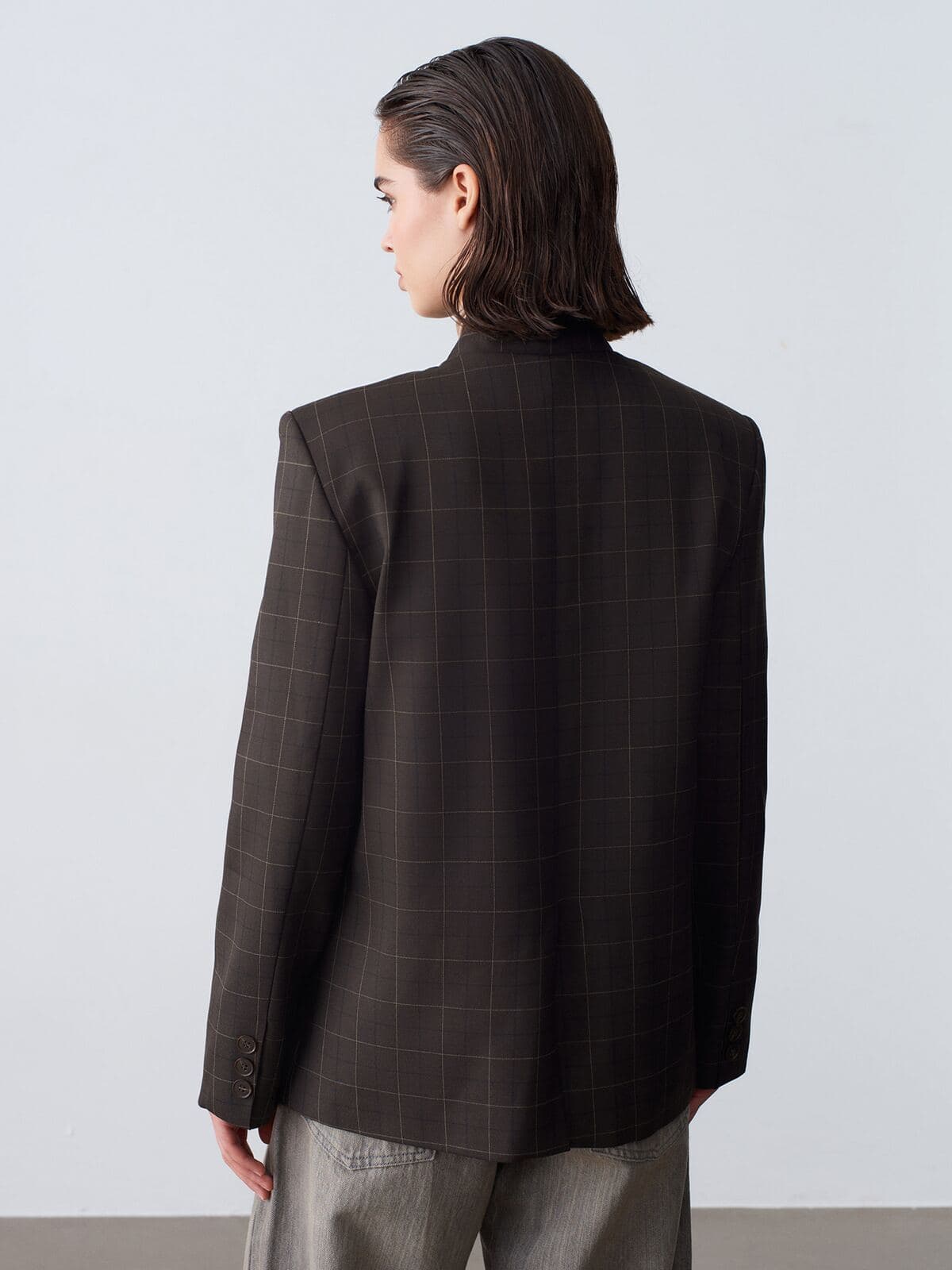 Ekose Desen Asimetrik Blazer Ceket 4