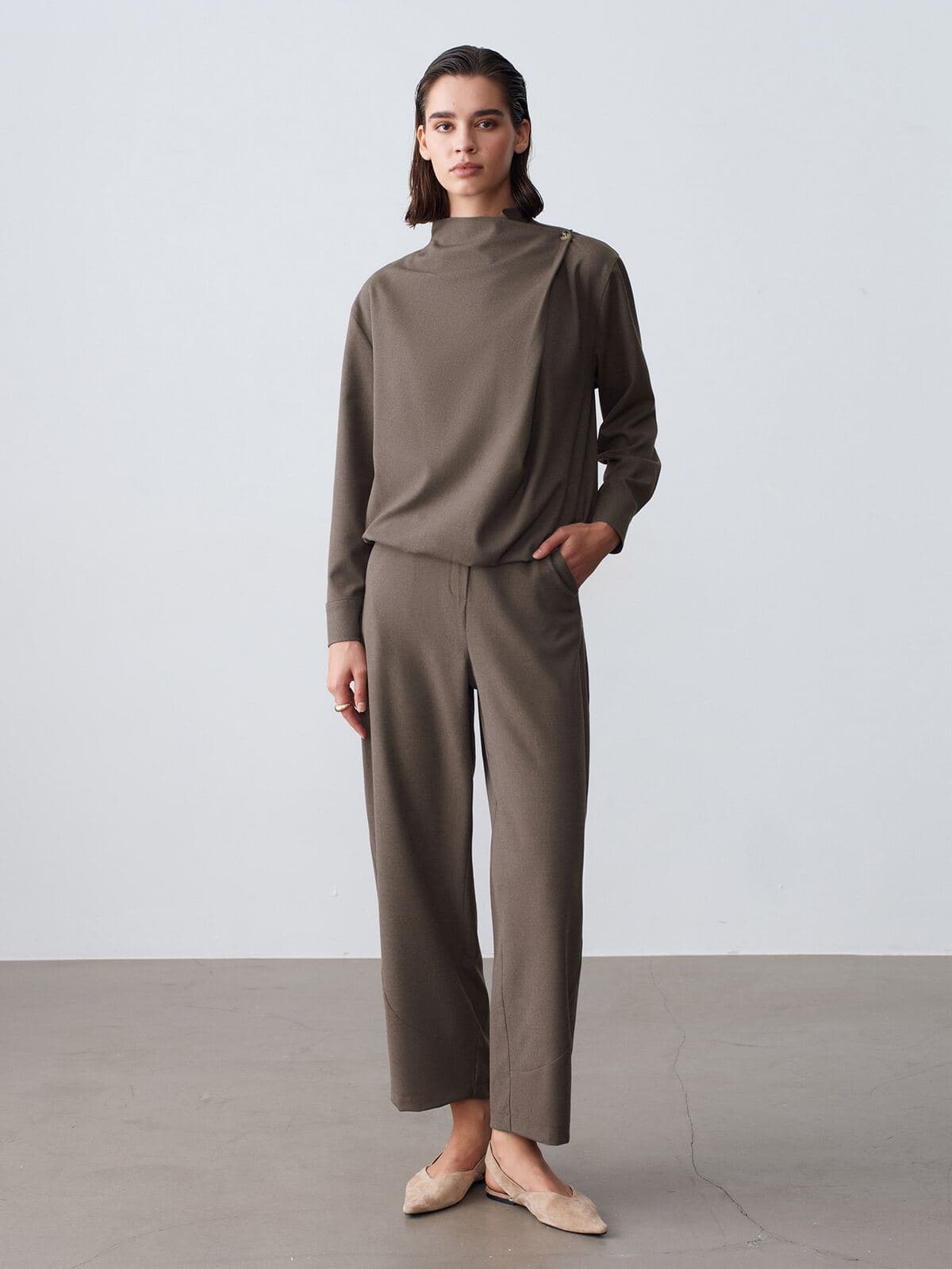 Drape Yaka Bluz & Pantolon Takım 5