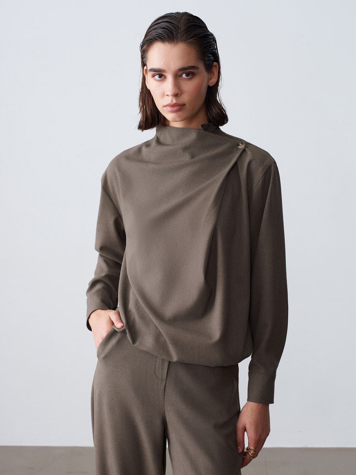 Drape Yaka Bluz & Pantolon Takım