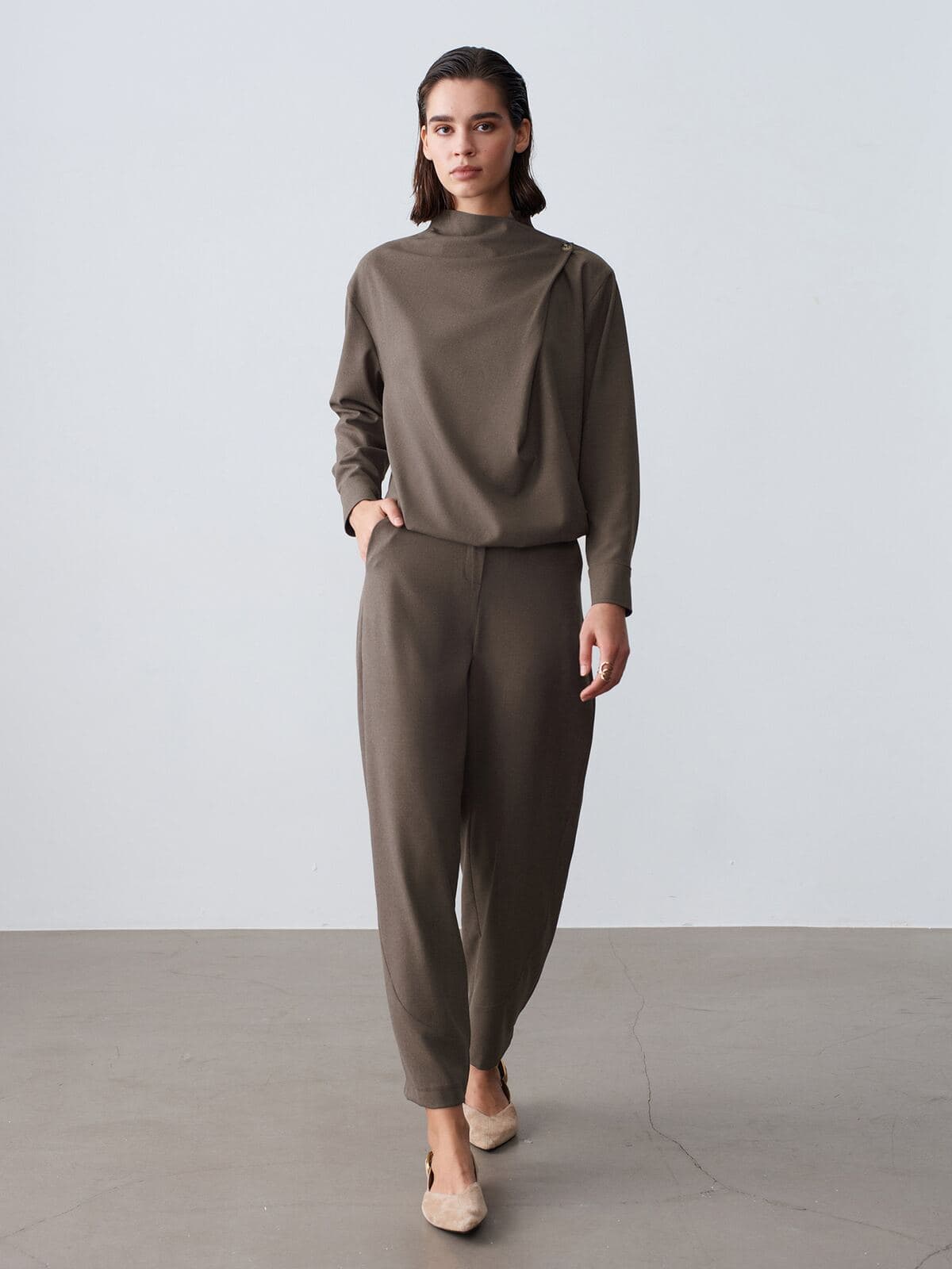 Drape Yaka Bluz & Pantolon Takım 2